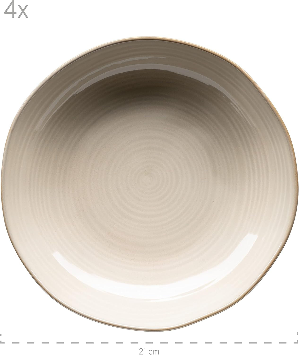MÄSER 931371 Nottingham Vintage Series servisset för 4, 8-delat servis, mattallrikar och mattallrikar, oregelbunden rund retrolook, stengods, beige