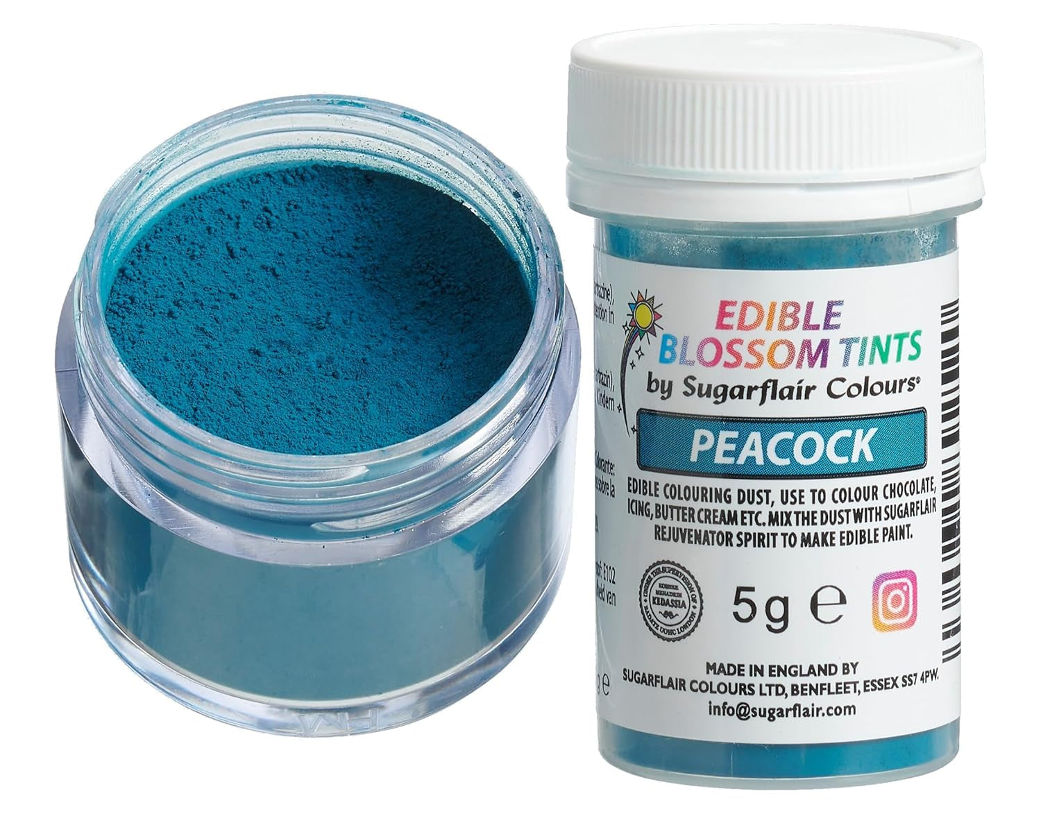 Sugarflair Blossom Tint Dust Peacock matfärgningspulver - matfärgningspulver för tårtdekorering, sockerpasta, fondant, glasyr, choklad, smörkräm, macarons och mer - 5G