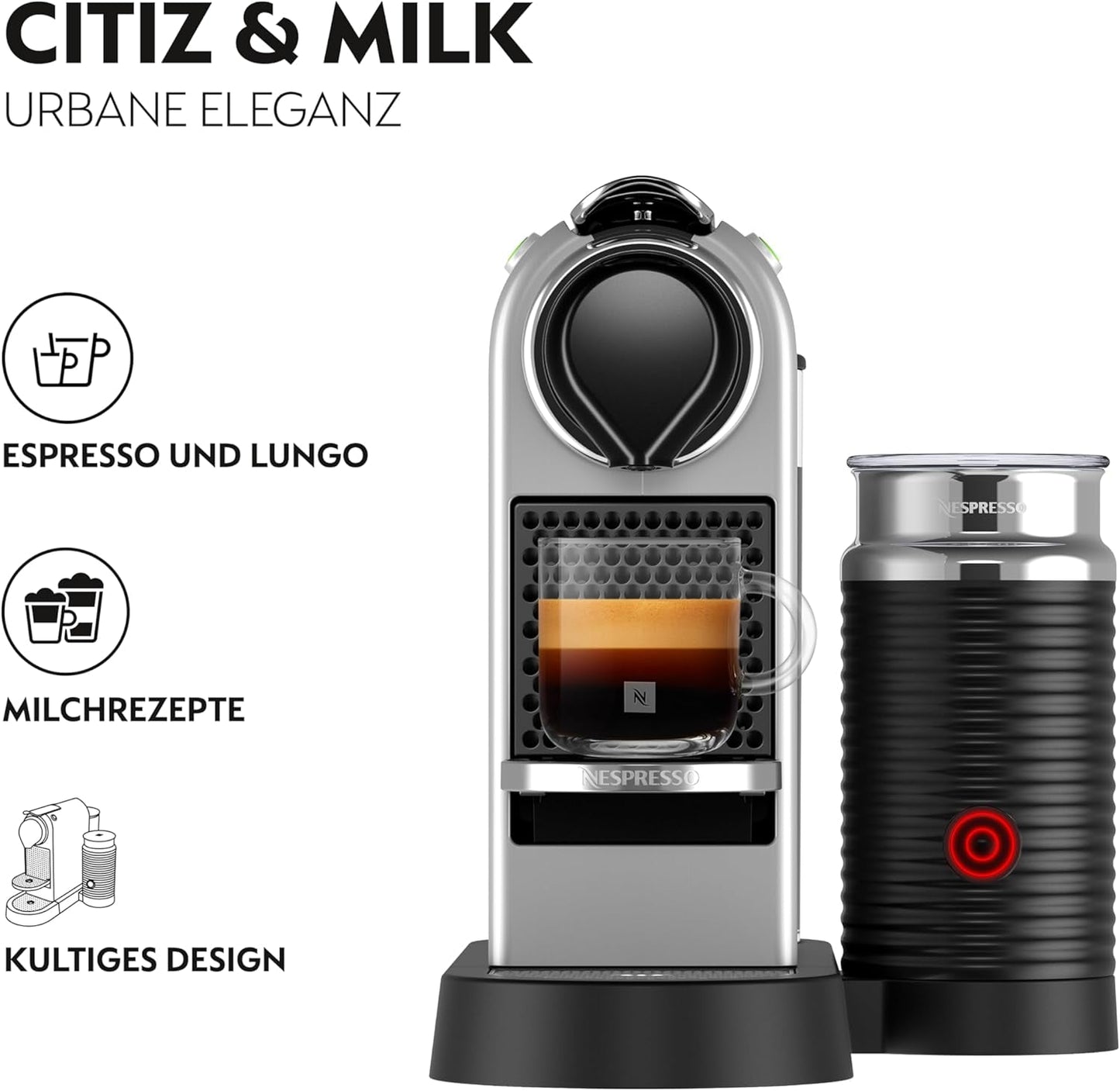 Espressomaskin med Nespresso kapslar XN761B Citiz&Milk | Automatiskt standbyläge | 1260 watt | Vattentankens kapacitet: 1 l | Pumptryck: 19 bar | Silver