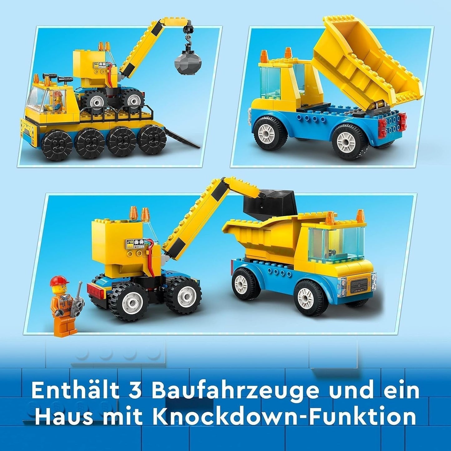 LEGO 60391 City Construction Vehicles and Wrecking Ball Kran, grävmaskin, dumper och transportfordonsleksak, pedagogisk leksak för barn 4 år och uppåt Byggset Besuche den LEGO-Store