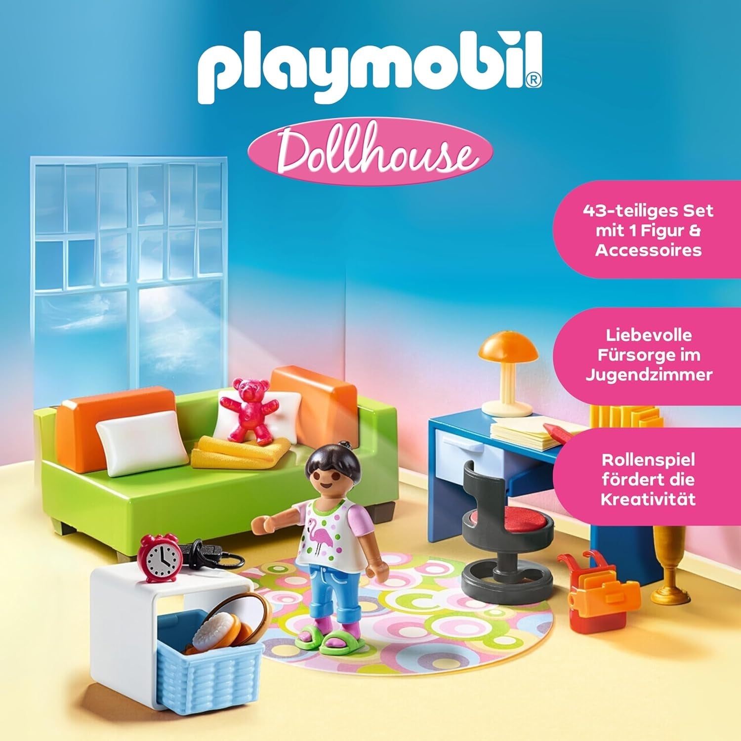PLAYMOBIL Dollhouse 70209 Ungdomsrum med flickfigur och tillbehör, åldrarna 4+