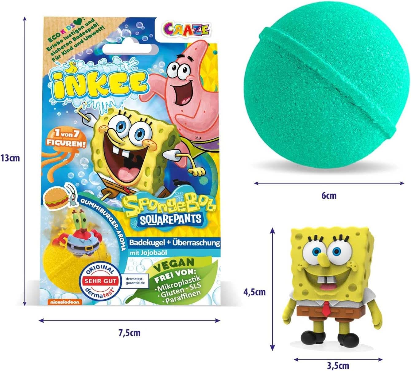 INKEE Spongebob Surprise Kids Bath Bomb Svampbob Fyrkant Samlarobjekt 80 gram Naty Shop