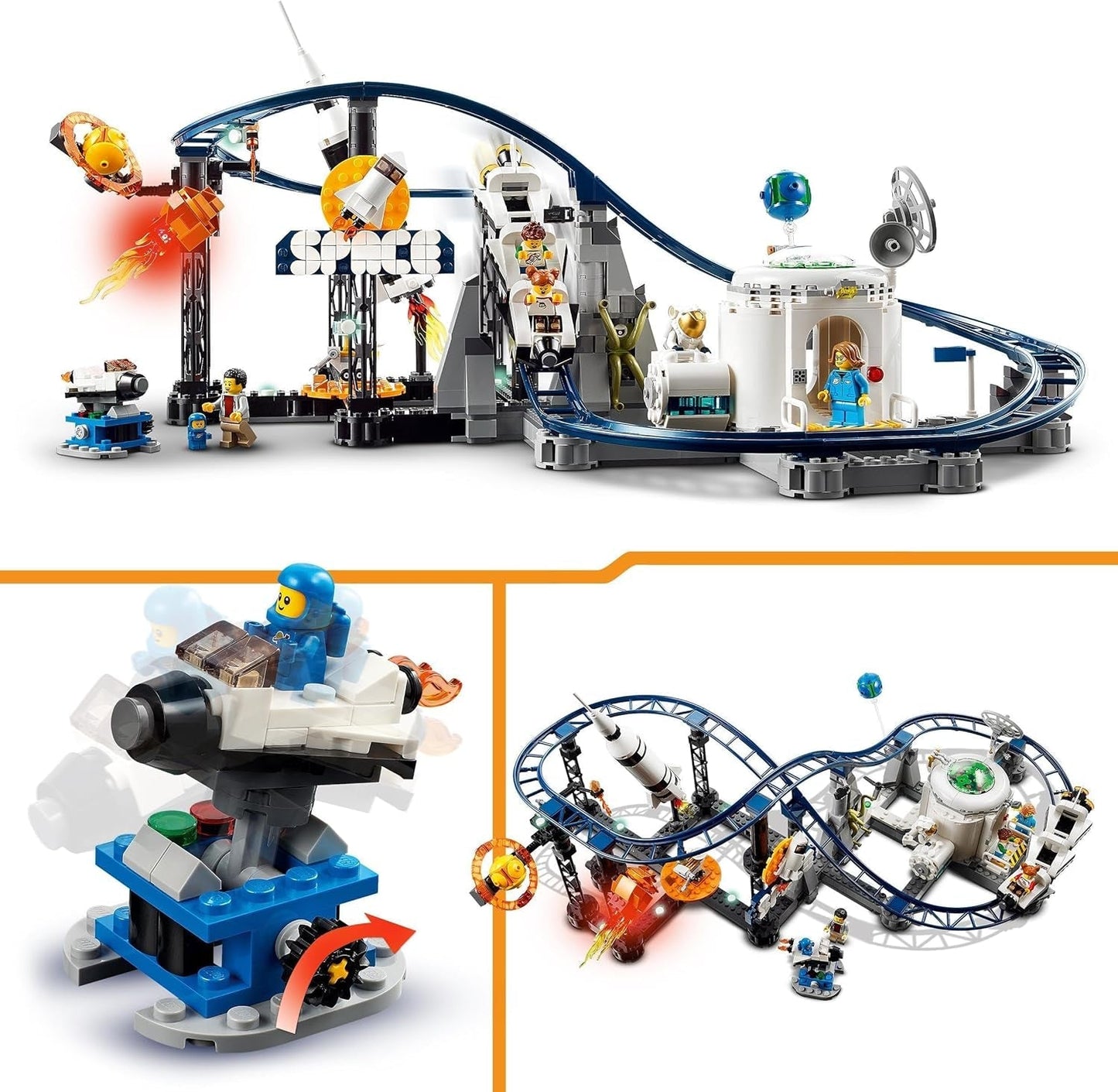 LEGO 31142 Creator 3-i-1 Space Rollercoaster Toy Kit för barn med vagnar, konverteras till ett frittfallstorn eller karusell med raketer och glödande klossar Byggset Besuche den LEGO-Store