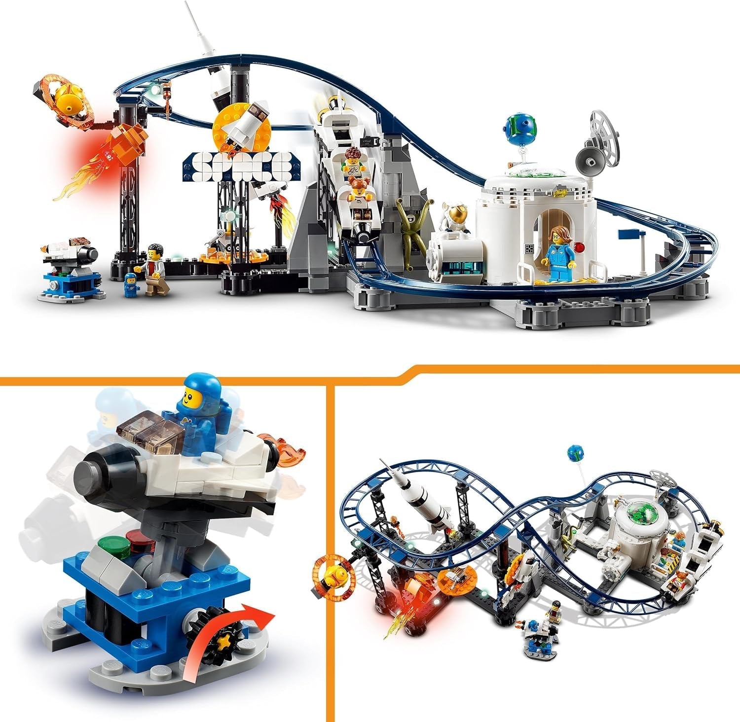 LEGO 31142 Creator 3-i-1 Space Rollercoaster Toy Kit för barn med vagnar, konverteras till ett frittfallstorn eller karusell med raketer och glödande klossar Byggset Besuche den LEGO-Store