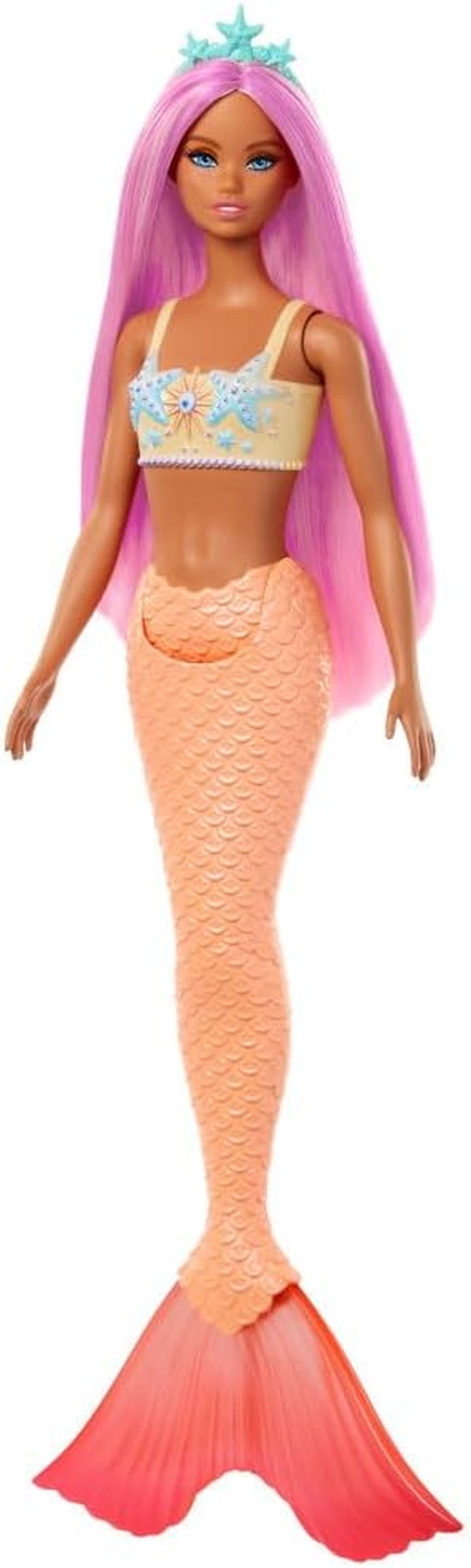 Barbie sjöjungfrudocka med rosa och lila fint hår och pannband, skaltopp och lavendelblå svansfena docka, HRR06 Naty Shop Dolls sjöjungfru med apelsinfena