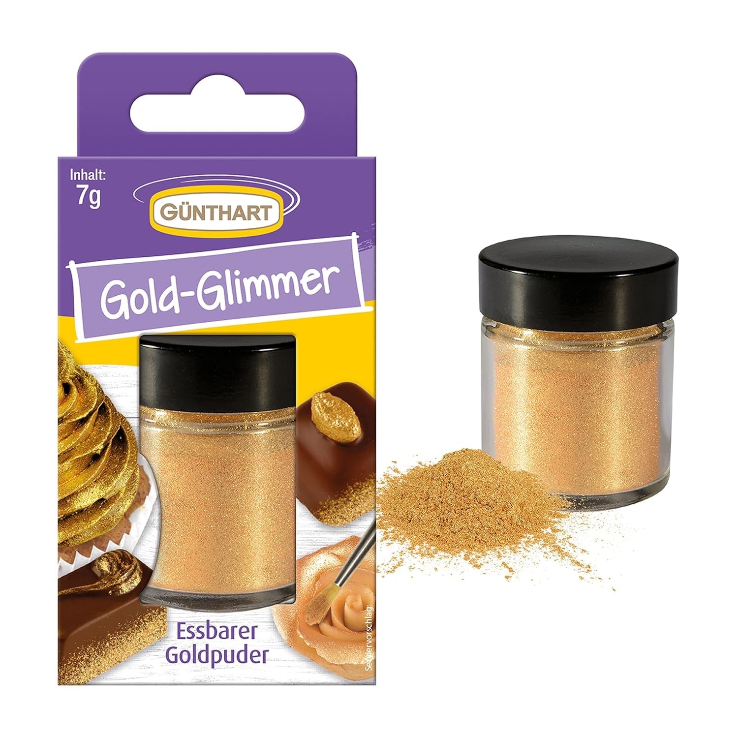 Günthart Backdecor Gold Powder - Ätbart glitter, matfärgningspulver, dryckesglitter - litet glitter med gulddamm för bakentusiaster, 1 förpackning (1 x 7g)