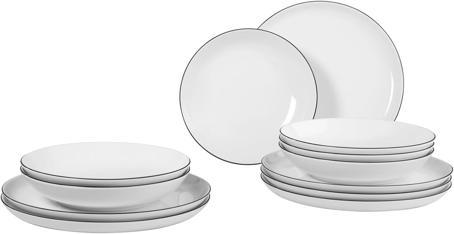 Seltmann Weiden servisset 001.737148 Lido - 6 mattallrikar + 6 bakgrundstallrikar - 12 delar - Black Line