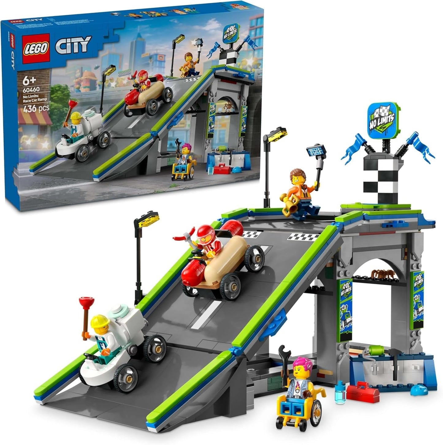 LEGO City Inga gränser: Tvållåda Race med ramp - Byggleksak för pojkar och flickor från 6 år - Set med 2 tvålådor och 4 Racer-minifigurer - Presentidé för barn 60460 Byggset Besuche den LEGO-Store Standardtitel