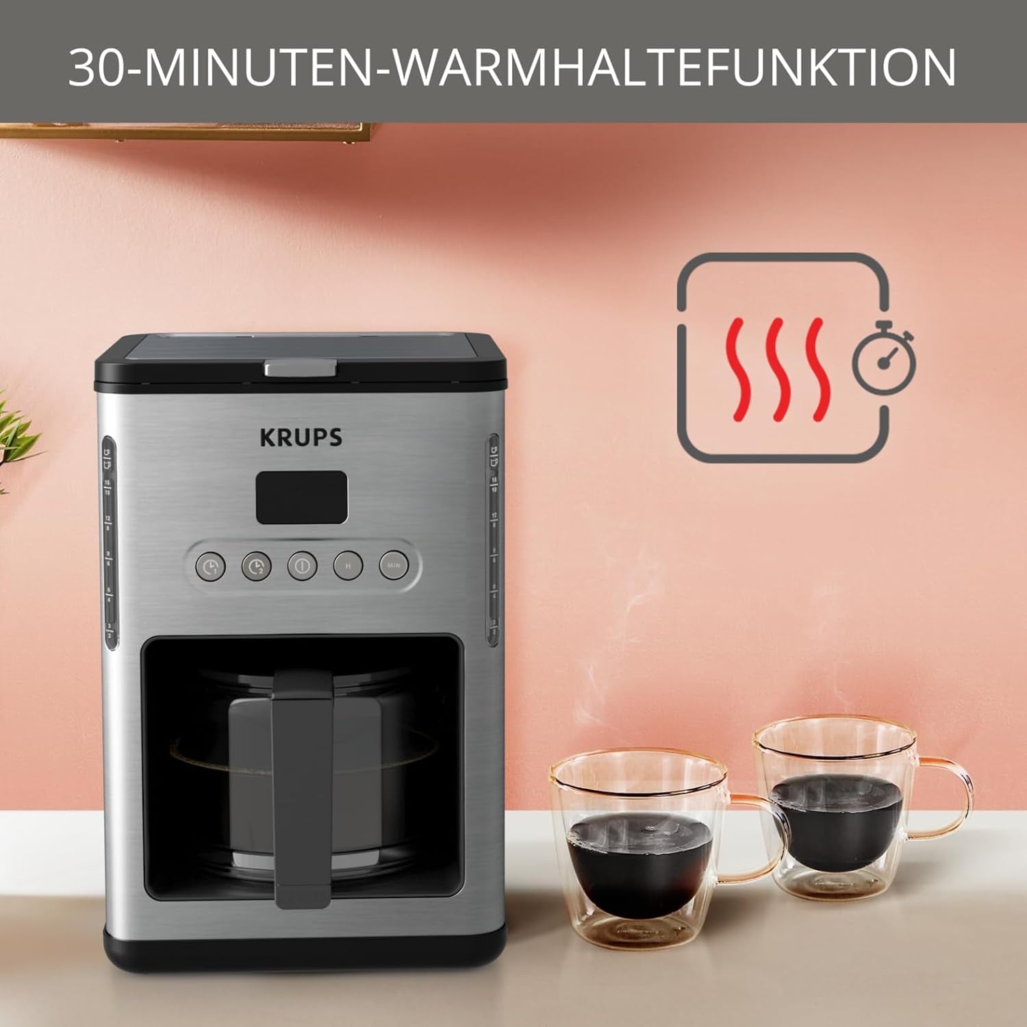 Kaffeespressomaskin med filter Krups KM442D Premium | 10-15 koppar | 1000 watt | programmerbar | varmhållningsfunktion | rostfritt stål | svart