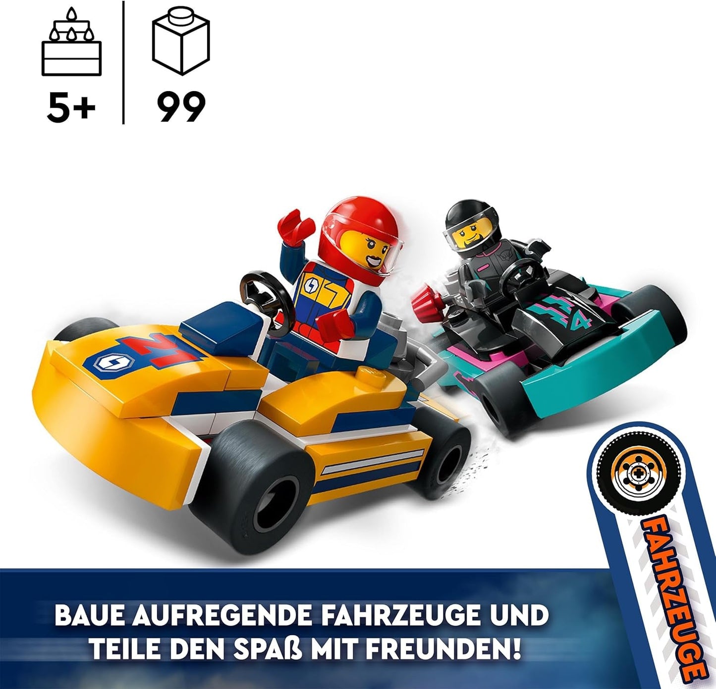 LEGO City Go-Karts med förare, set med 2 minifigurer förare och racerbilar, billeksak för 5 år gamla pojkar och flickor, rolig present för barn 60400 Byggset Besuche den LEGO-Store