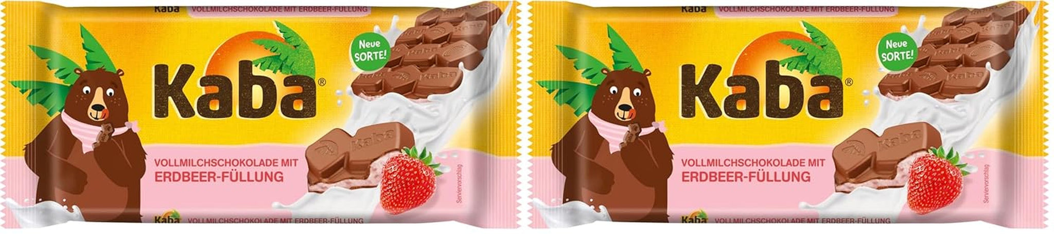 Kaba mjölkchoklad med jordgubbsgrädde, fylld chokladkaka, 90 g bar, smält-i-munnen choklad med jordgubbsfruktig grädde och Kaba originalsmak (förpackning med 2)