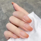 24st franska tryck på korta naglar Kista konstgjorda naglar Korallrosa Ombre självhäftande naglar Ballerina Nagelset Akryl Nageltips Dam Vår Sommar Nageltillbehör