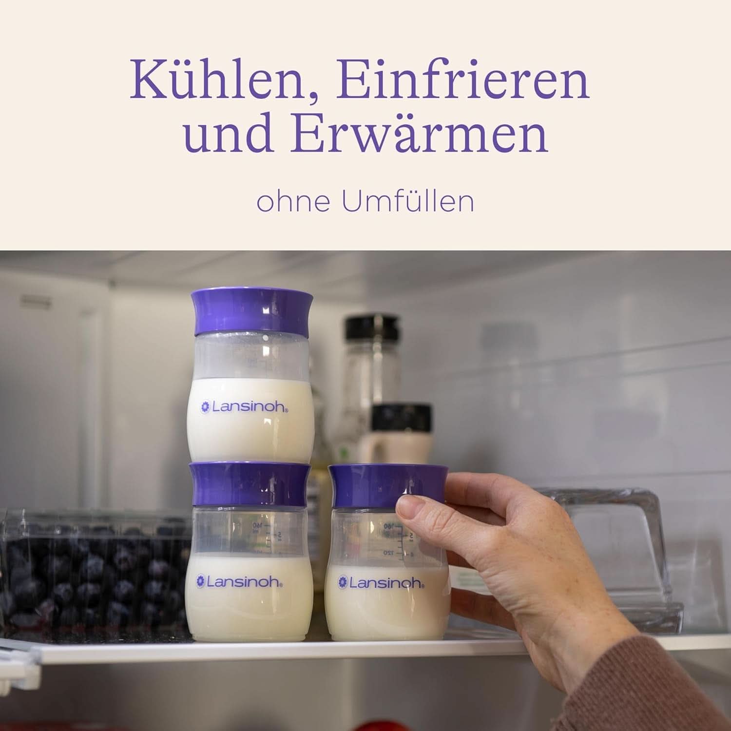 Lansinoh Muttermilchflaschen, 4 X 160 Ml - Zur Sicheren Muttermilch Austellungen - Neues Kompaktes Design Für Verbesserte Stabilität - Mit Stapelbarem Deckel Tillbehör Mat och amning Bebe Naty Shop