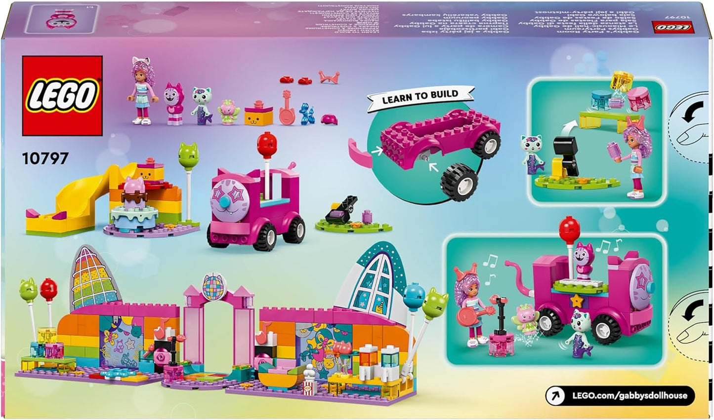 LEGO 4+ Gabbys dockskåp Gabbys festrum, Discolekset med rutschkana och djurfigurer för kreativt rollspel, present till flickor och pojkar från 4 år 10797 Byggset Besuche den LEGO-Store