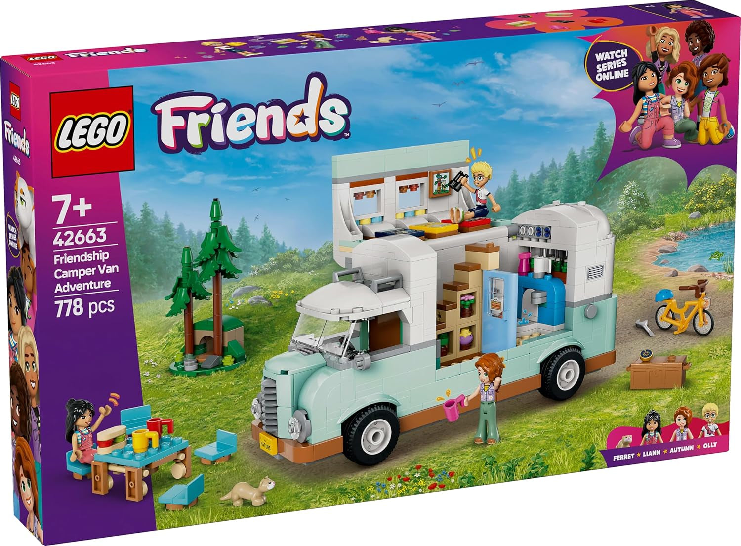 LEGO Friends husvagn, rollspelsbyggsats med leksakskaravan, present till tjejer från 7 år och uppåt, kreativ lekset med 3 minifigurer och illerdjursfigur 42663 Byggset Besuche den LEGO-Store