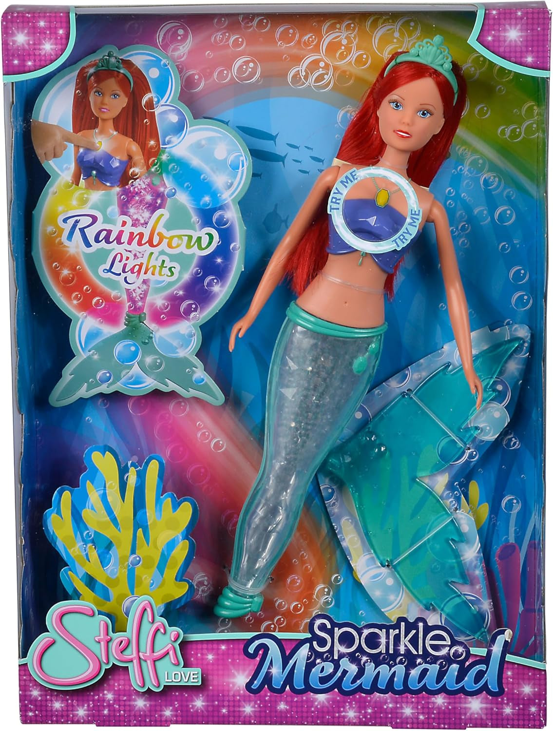 Simba 105733656 - Steffi Love Sparkling Mermaid Doll (39cm) - Glödande sjöjungfrufärg som ändrar lysande regnbåge Vattentät leksak för barn från 3 år och uppåt