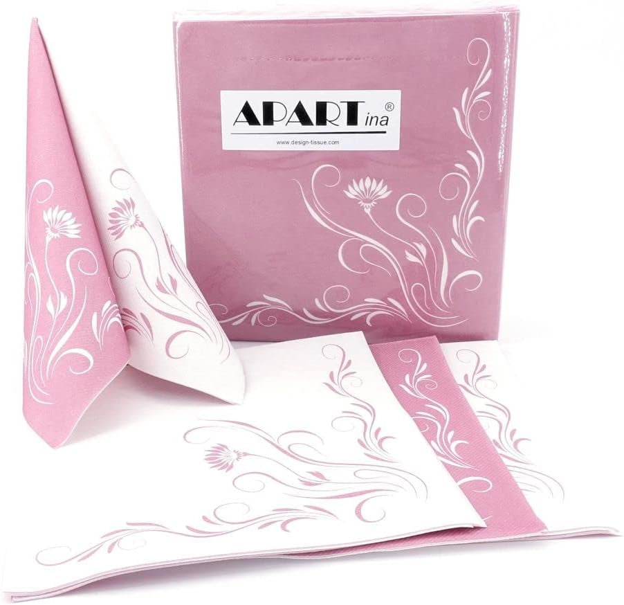 Appartina Elegantia 40X40 Cm Tygliknande luftlagda servetter, högkvalitativ bröllopsservett, tygliknande bröllopsservetter Engångsservetter för olika tillfällen (Dusky Pink)