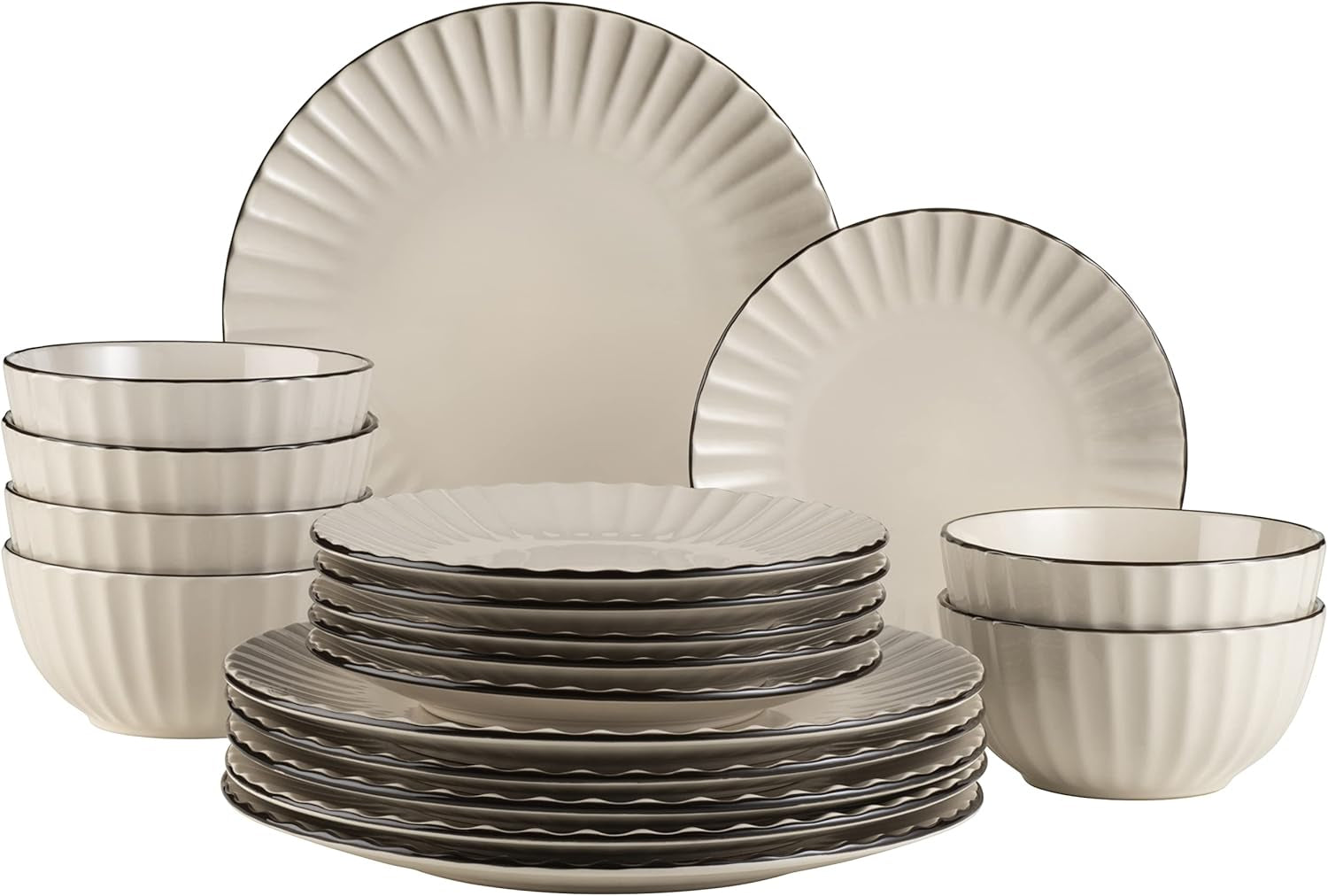 MÄSER 931967 Osita Retro Series 6-personers Wave servisset, 18-delade runda servisset, mattallrikar, desserttallrikar och flingskålar, keramik, krämvit