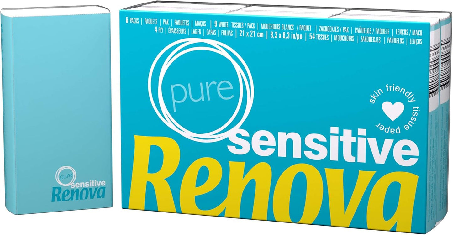 Renova Näsdukar Sensitive Pure - 6 förpackningar vita servetter
