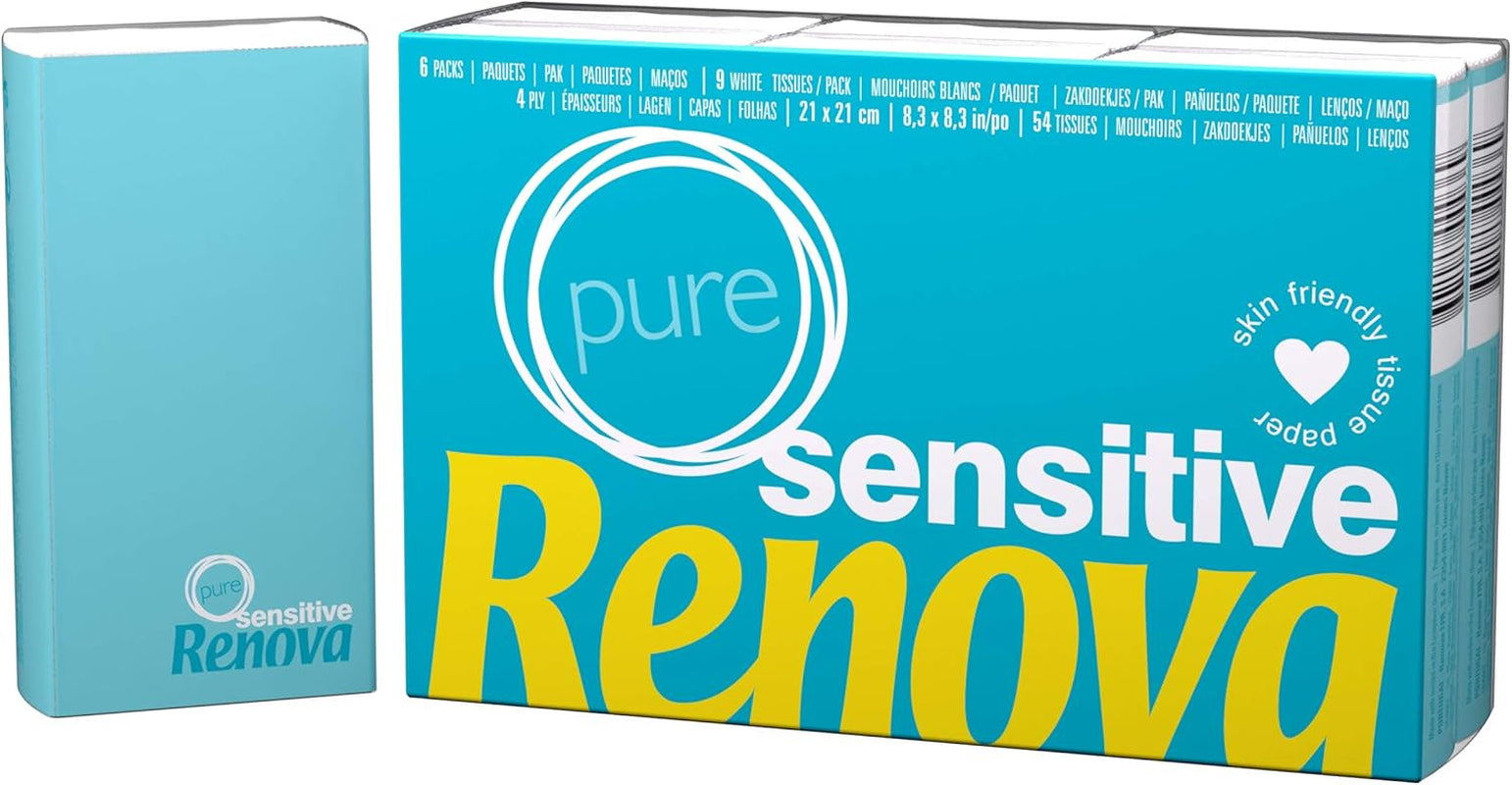 Renova Näsdukar Sensitive Pure - 6 förpackningar vita servetter