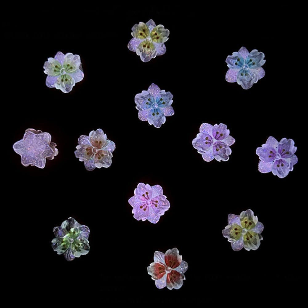 50st 3D Blume Nagel Charms Nägel Zubehör Nageldesign Glitzersteine ​​Nailart Strasssteine ​​Flower Nail Charms Luminous Flower Nail Art Charms Bunte Blumen Deko Nagel Steinchen Blommor Nail Strass