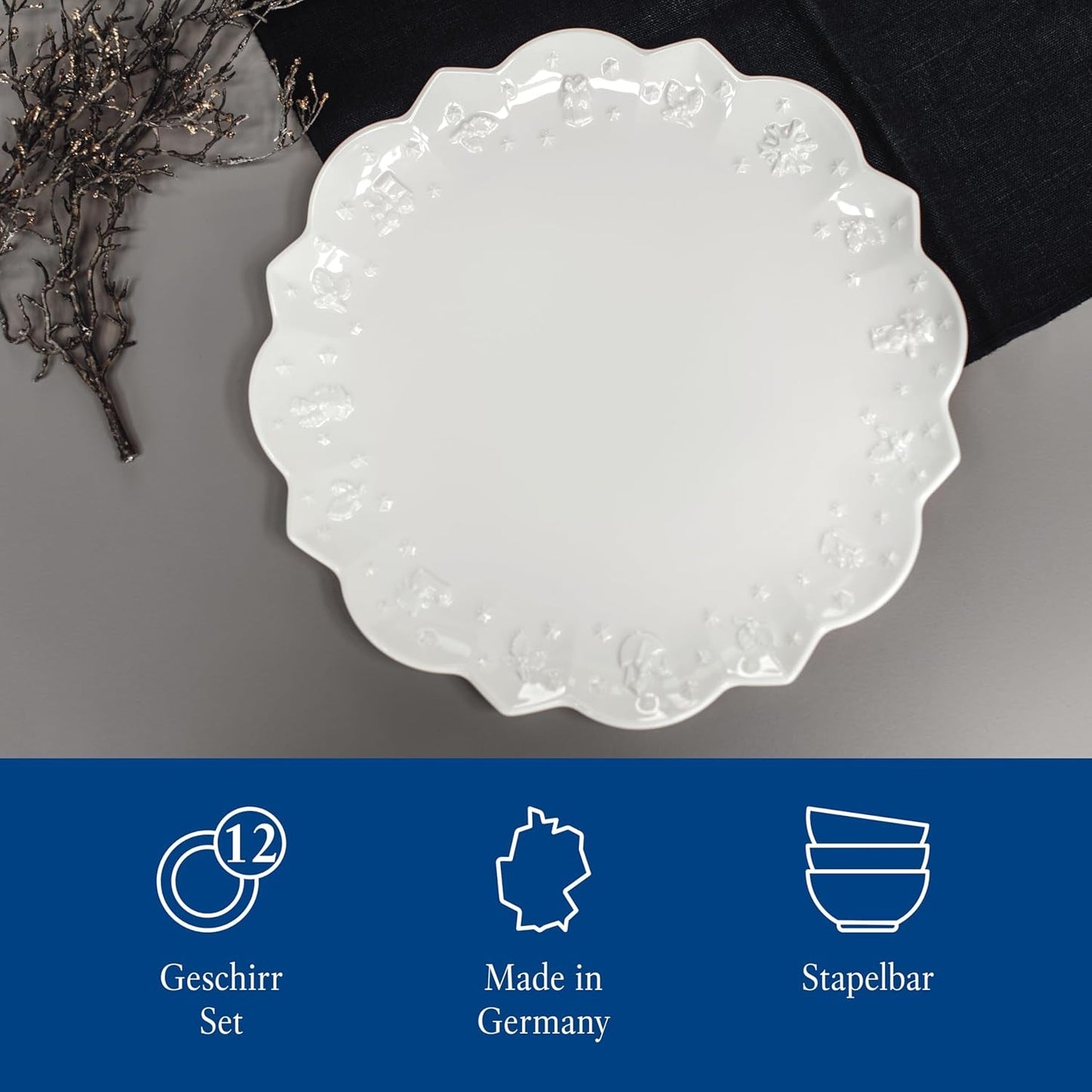 Villeroy & Boch Toy's Delight Royal Classic 8-delad servisset, diskmaskin och mikrovågssäker, vit, tallrikar, 4-personers servisset, julservis, leksaker, premiumporslin