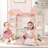 FANTASK dockskåp i trä, 85 cm höjd 7-rumsdockhus med 32 möbler och tillbehör, dockskåp med repstege, dockhuspresent för 3-åriga flickor (modell 3) Naty Shop dockskåp