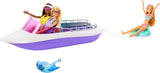 Barbie HHG60 - sjöjungfrumotorbåt med 2 dockor (blond/brunett) och olika tillbehör, leksak för barn från 3 år och uppåt