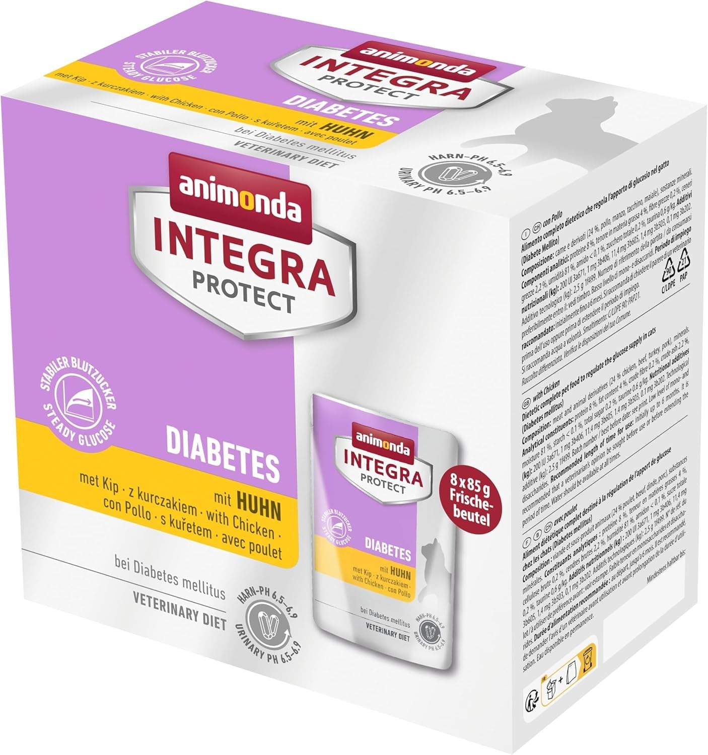 animonda INTEGRA PROTECT våtfoder för diabetiska katter med valpar (8 x 85g), rekommenderat av veterinärer för diabetes, komplett dietfoder för vuxna katter, utvecklat tillsammans med veterinärer.