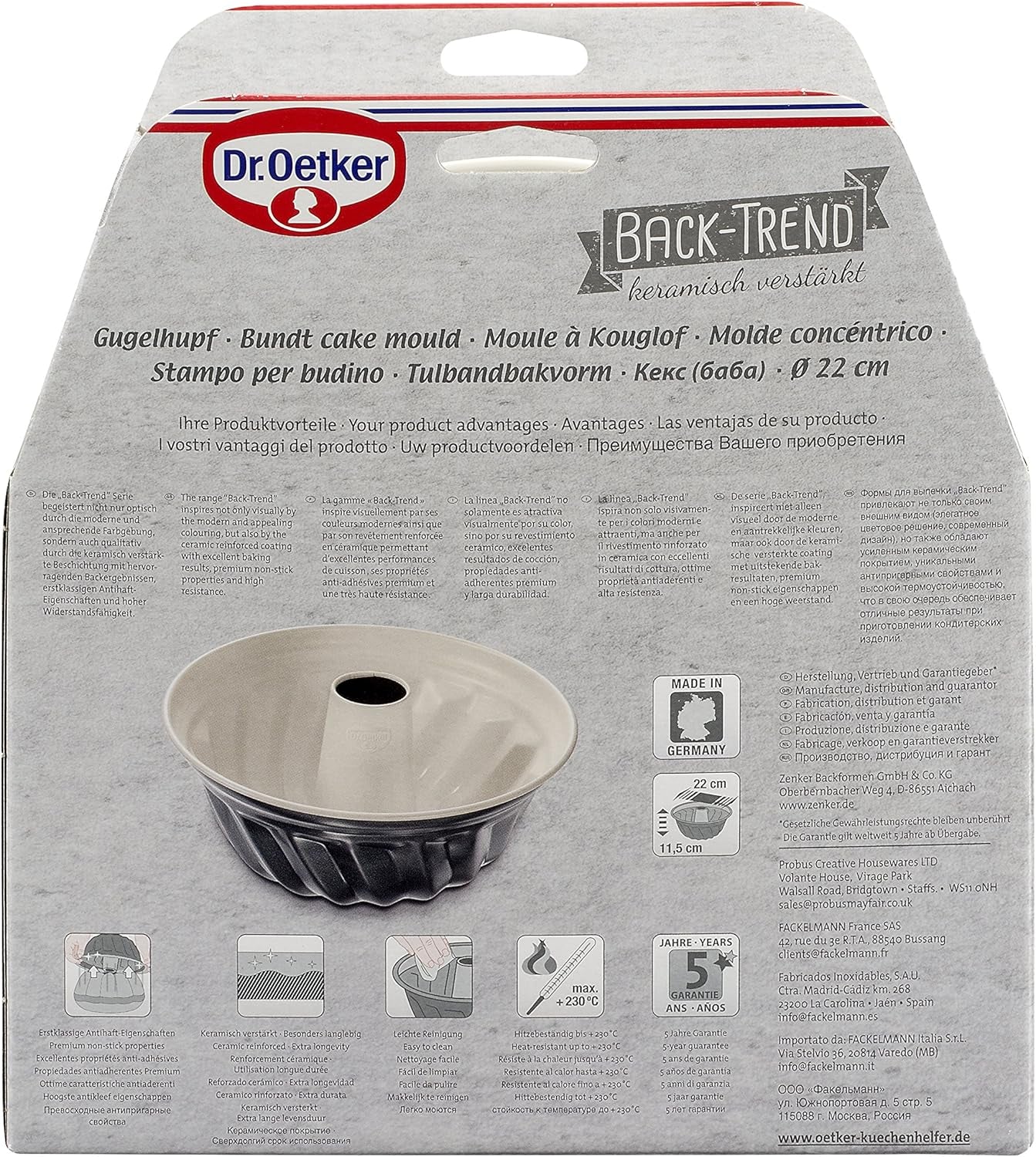 Dr. Oetker Gugelhupfform Ø 22 Cm BACK-TREND, Backform Für Gugelhupf, Runde Bundform Aus Stahl Mit Keramisch Verstärkter Antihaft-Beschichtung (Farbe: Creme/Anthrazit), Menge: 1 Stück Formar och plåtar för bakning Naty Shop