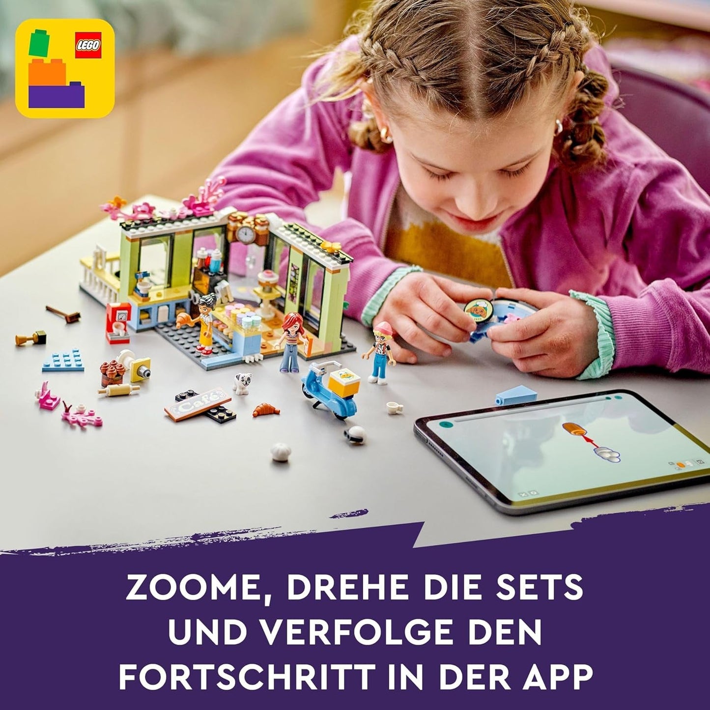 LEGO Friends Heartlake City Café, barnleksak, leksaksbageri, presentidé för flickor och pojkar 6+, set med 3 lekfigurer och hundfigur 42618 Byggset Besuche den LEGO-Store