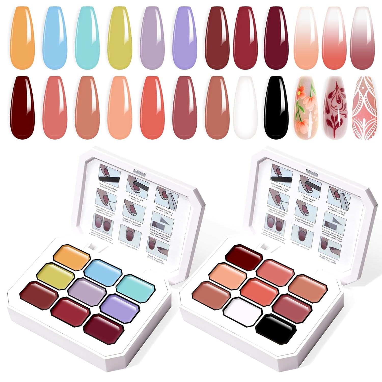 Gradient Painting Gel, 12 färger Ombre Gel Nagellack med 100st Nagelsvampar & 4 Klor Metal Grabber för fransk manikyr DIY Nail Art, Set I