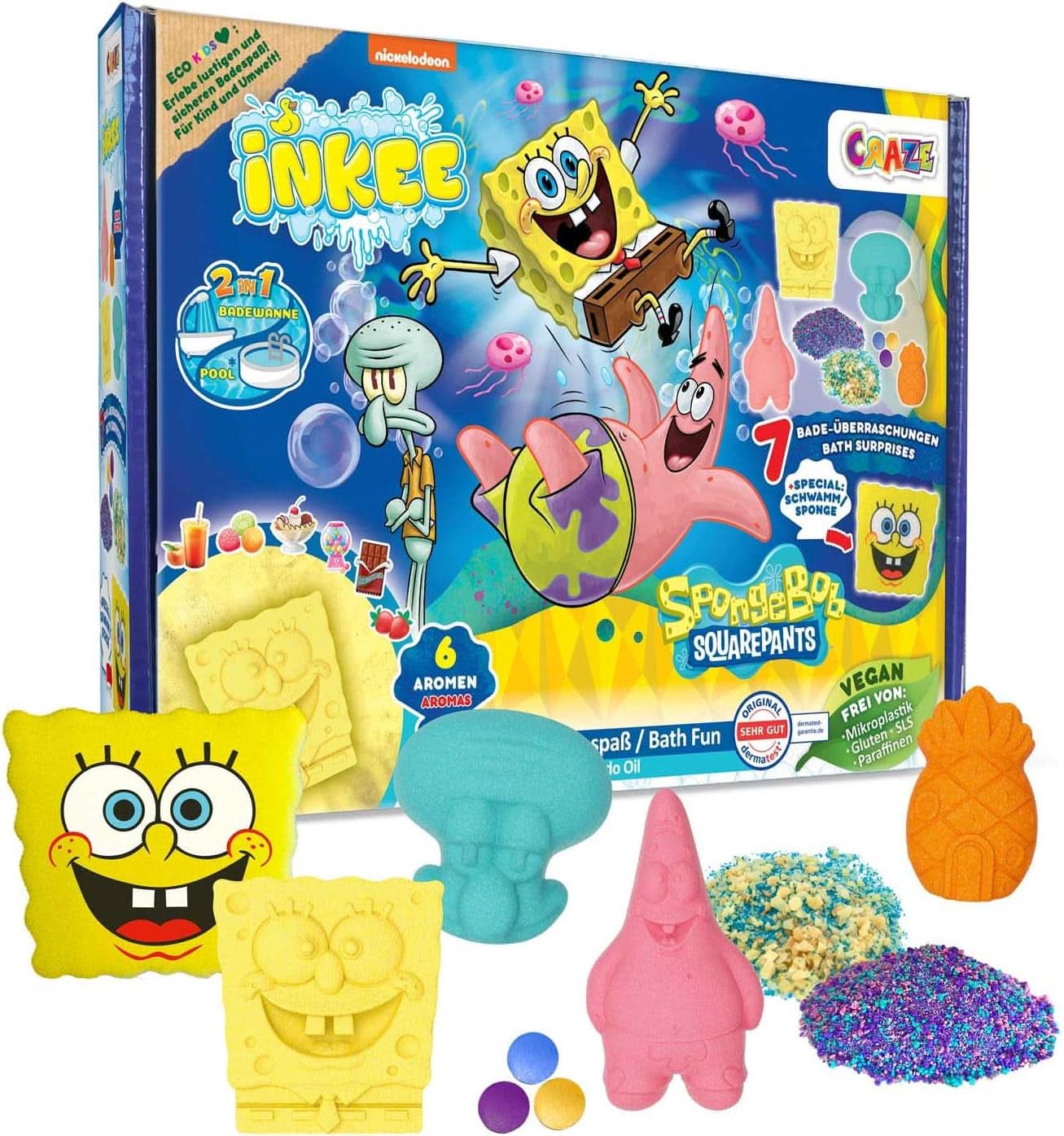 INKEE Spongebob Surprise Kids Bath Bomb Svampbob Fyrkant Samlarobjekt 80 gram Naty Shop Sponge Bob Kids Badset