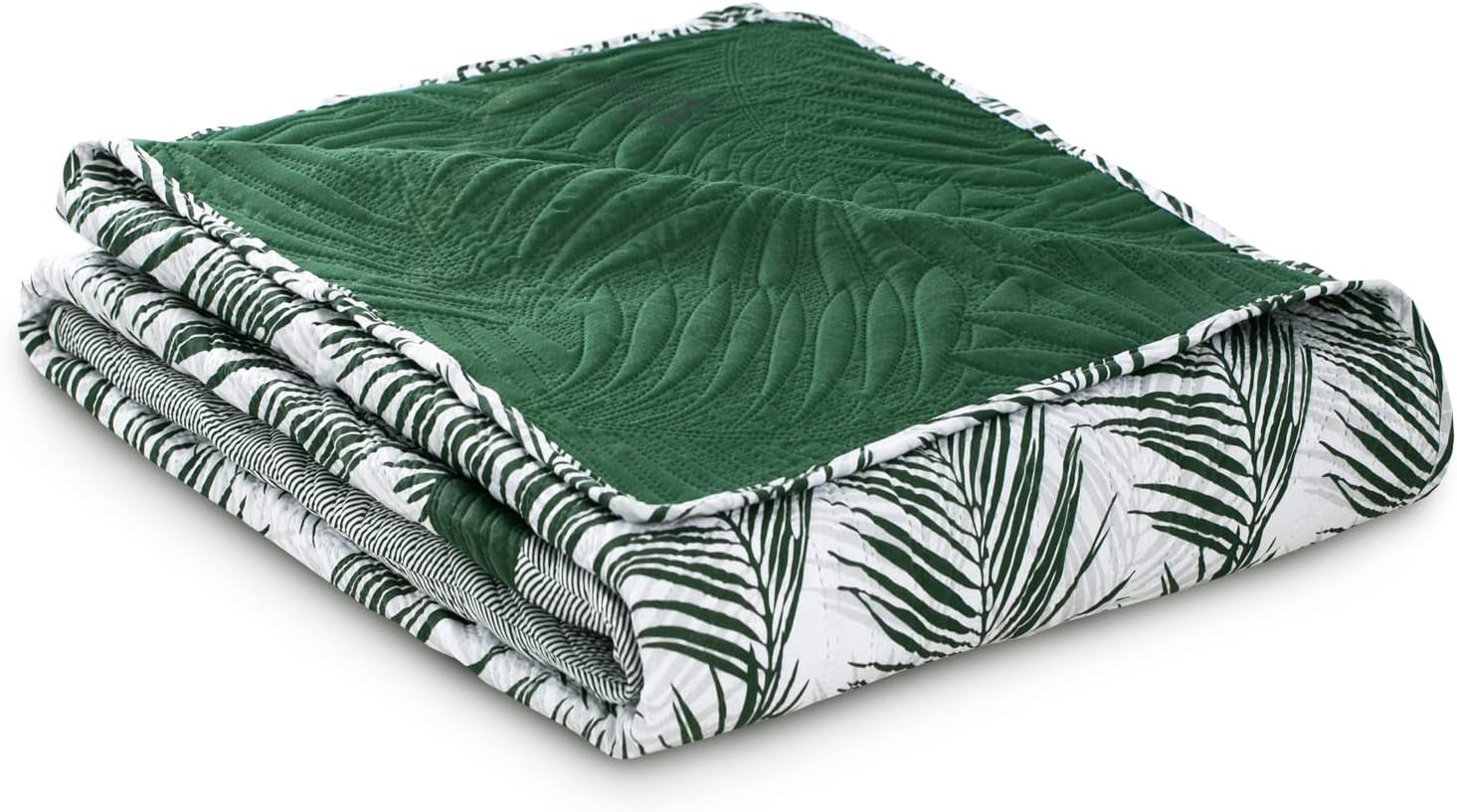 Ameliahome Överkast Överkast 170X210 Cm Dubbelsidigt Lättskött Överkast Växtmönster Grön Vit Tropiska Bonaire Sängar och filtar Besuche den AmeliaHome-Store