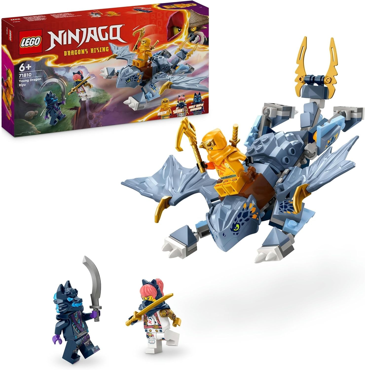 LEGO NINJAGO Riyu The Baby Dragon, Drakleksak med 3 minifigurer, byggbar Ninjaleksak för 6 år gamla pojkar och flickor, Actionpackad present för barn 71810 Byggset Besuche den LEGO-Store Singur