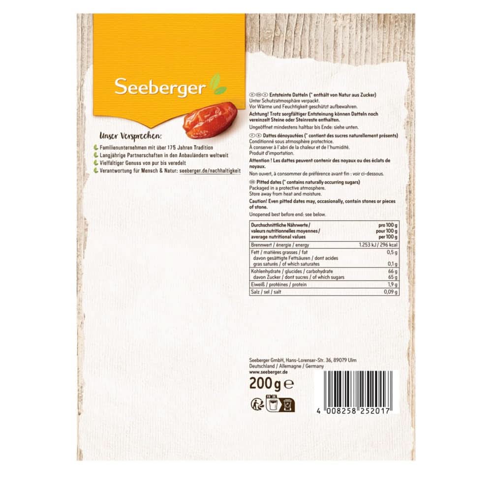Seeberger Söta dadlar med honung, med krämigt kött, 13 x 200 gram Dehydrerade produkter Naty Shop