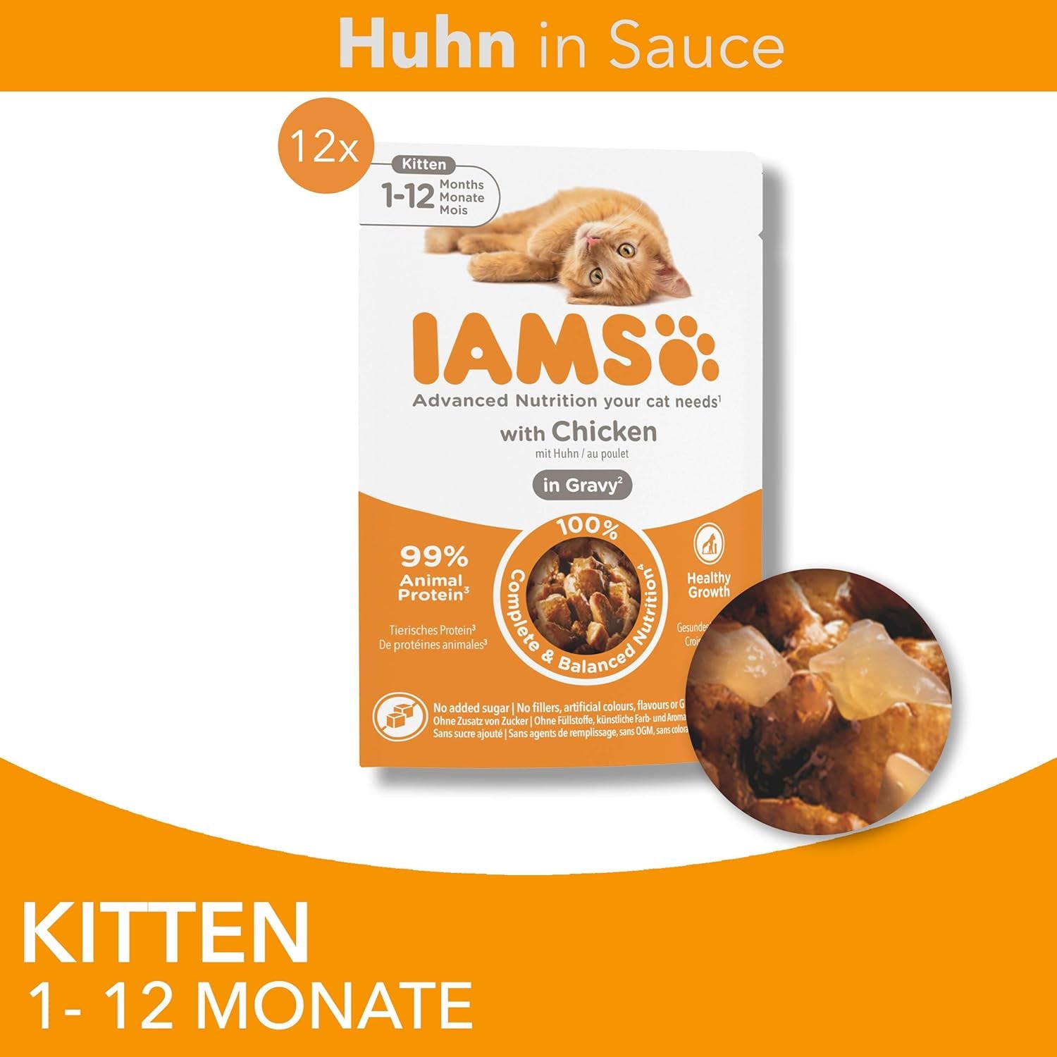 IAMS Delights Kitten Nassfutter - Multipack Katzenfutter med Hunn i sås, högkvalitativ Futter für Junior Kätzchen av 1-12 Monate, 12 x 85 g