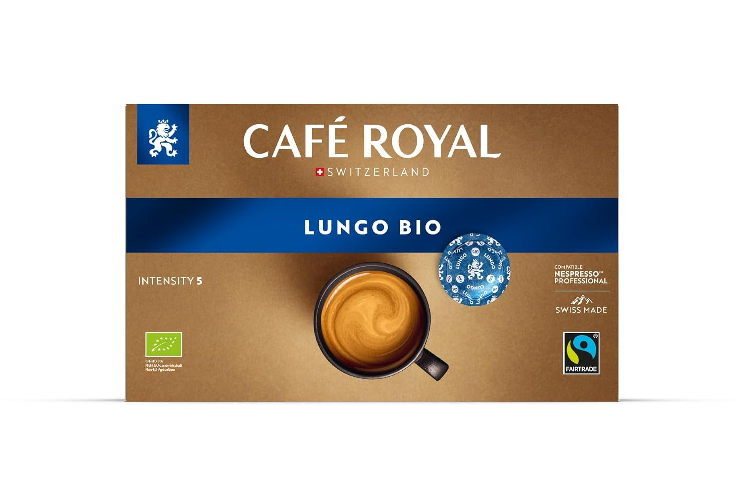 Café Royal Professional Pads, Bio Lungo, 50 Nespresso (R) Professionella kompatibla pads för kontor och gastronomie, Bio och Fairtrade certifiering, 100 Prozent Arabica, Intensität 5