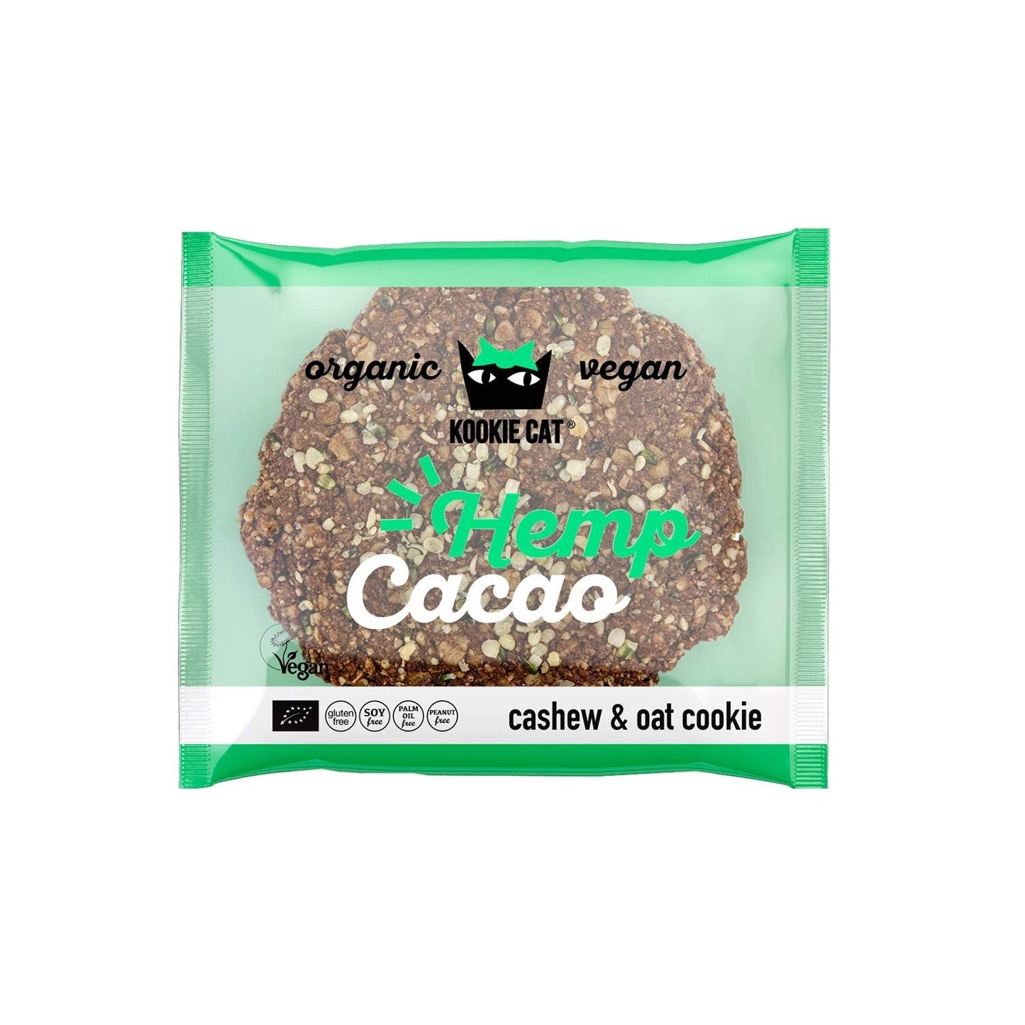 Hampafrön och kakao - individuellt förpackade veganska glutenfria sojafria ekologiska cashew- och havrekakor - 12 x 50 g multipack