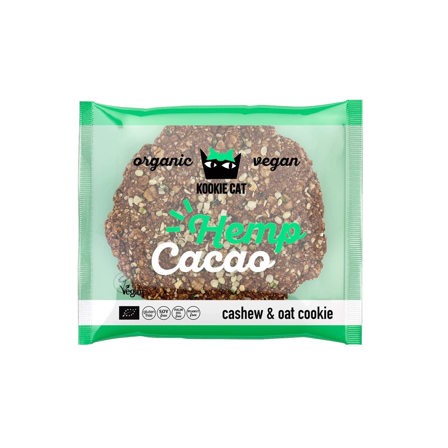 Hampafrön och kakao - individuellt förpackade veganska glutenfria sojafria ekologiska cashew- och havrekakor - 12 x 50 g multipack
