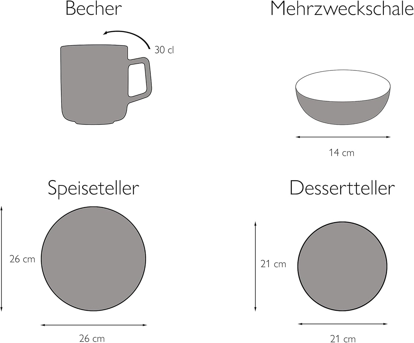CreaTable, 22506, COSY DAY-serien, 16-delat servisset för 4, kombinerad porslinsservice, diskmaskin och mikrovågssäker, kvalitetstillverkning