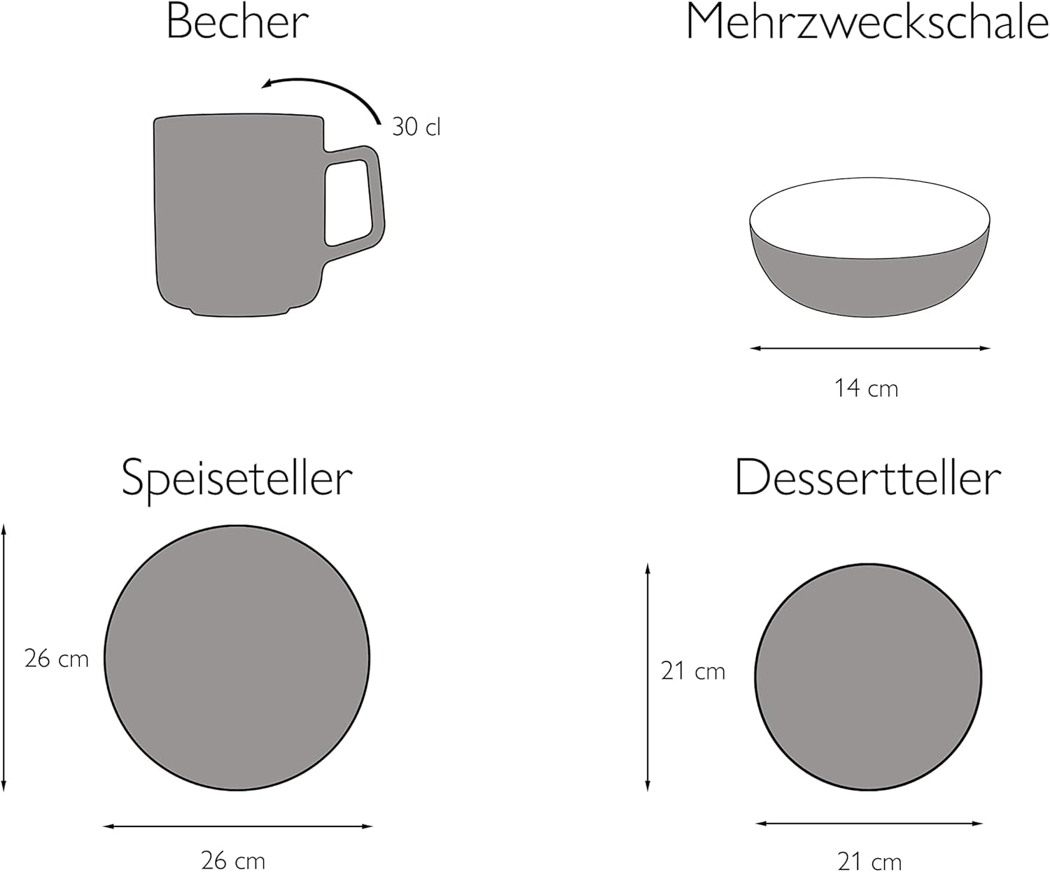 CreaTable, 22506, COSY DAY-serien, 16-delat servisset för 4, kombinerad porslinsservice, diskmaskin och mikrovågssäker, kvalitetstillverkning