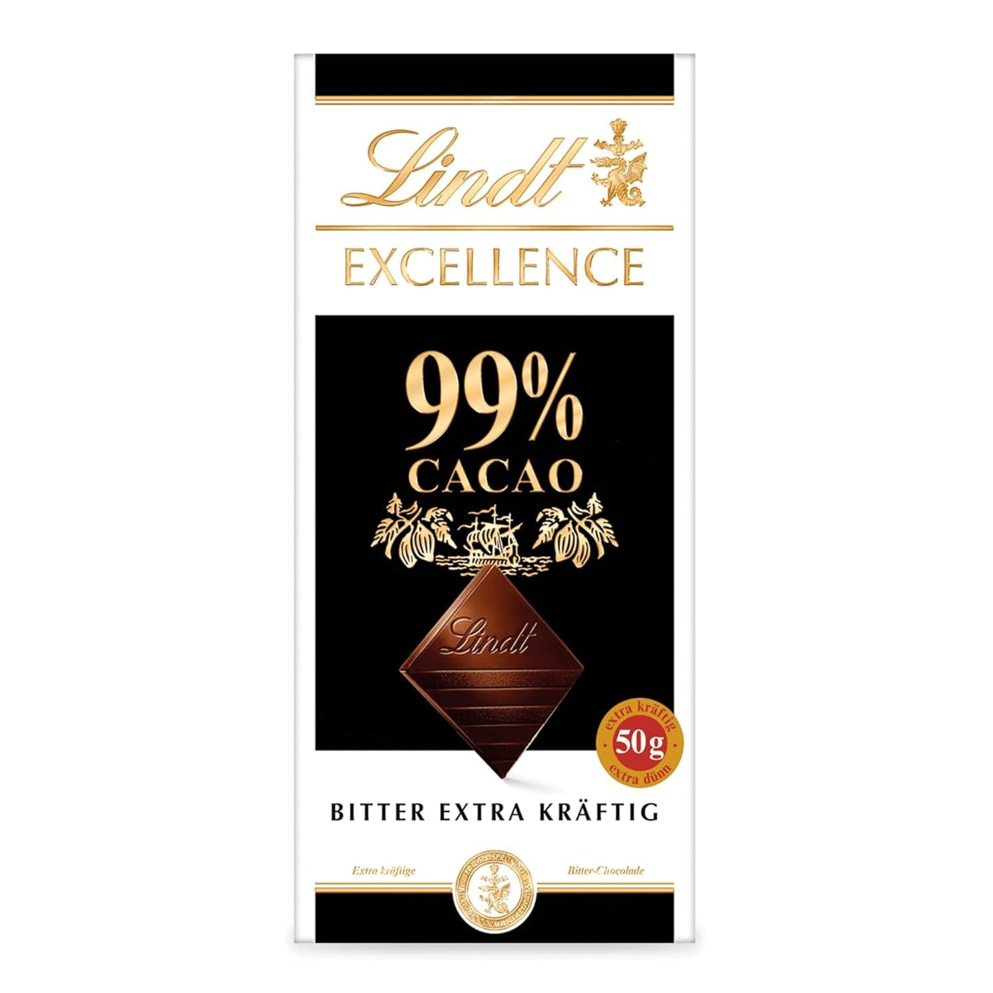 Lindt EXCELLENCE 99% Kakao - Edelbitter-choklad | 50 G Tafel | Extra Kräftige Bitter-choklad | Intensifier Kakao-Geschmack | Mörk choklad | Vegansk Schokolade | Schokoladengeschenk Naty Shop Standardtitel