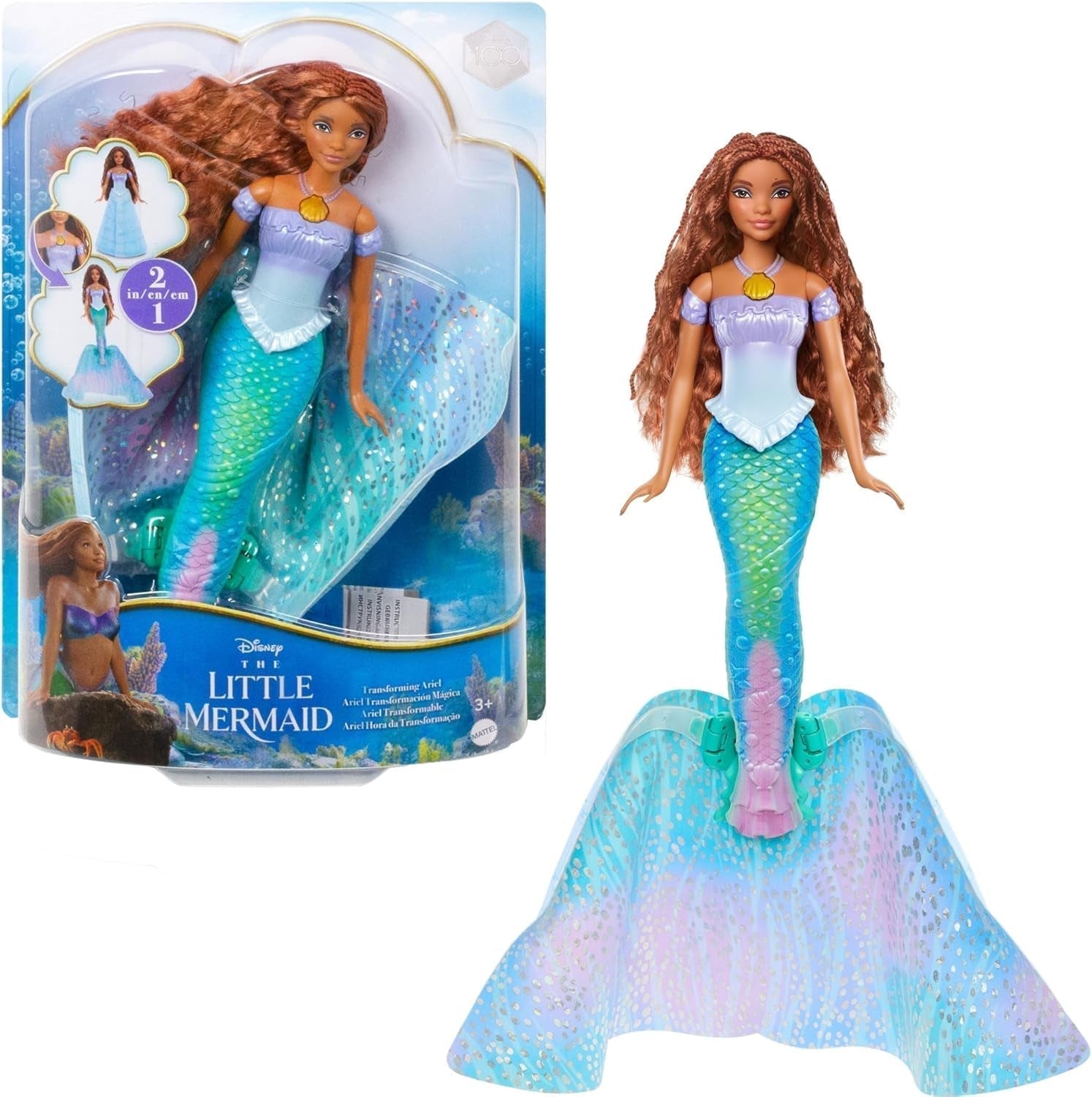 Mattel Disney Princess Ariel Doll, Inspirerad av filmen The Little Mermaid, Transformation: Mermaid-Man Toy, Mobile, Disney Presents, 3 Year Old Toys, HLX13 Naty Shop Dolls Standardtitel