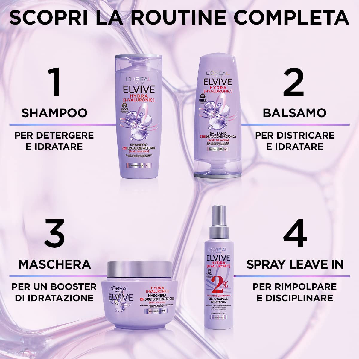 L'Or?al Paris Elvive Hydra Hyaluronic Maschera 72H Booster di Idratazione 300 ml Hårmask Naty Shop