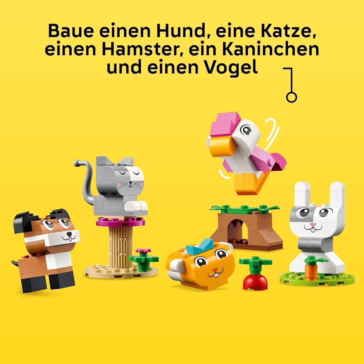 LEGO Classic Creative Animals, låda med färgglada klossar, bygg tegeldjursfigurer som hund, katt, kanin, hamster och fågel, byggleksak för pojkar och flickor från 5 år 11034 Byggset Besuche den LEGO-Store