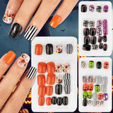72 st Halloween naglar självhäftande falska naglar Korta konstnaglar Självhäftande pressade naglar Pumpkin Ghost konstnaglar tips Nail Art Orange Grön Svart