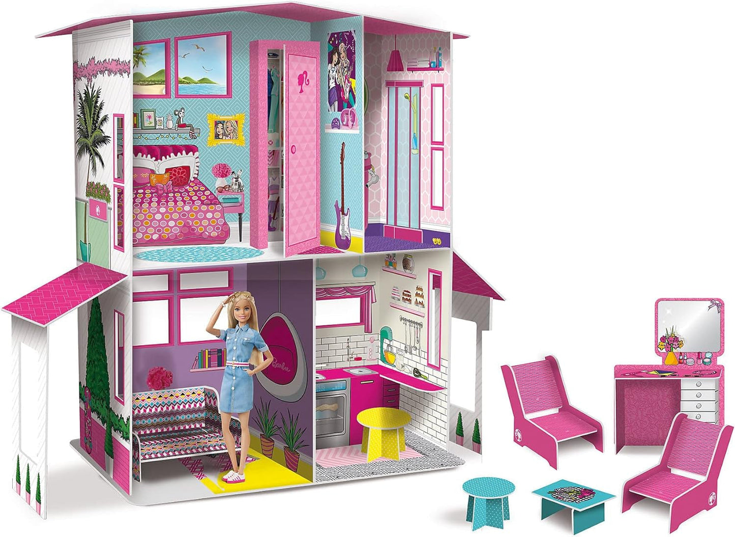 Lisciani - BARBIE Dollhouse - Barbie Dream Villa på två våningar - 3D-hus att bygga, dekorera och designa - Kreativt hantverk och byggleksak för barn 4 år och uppåt Dockhus Naty Shop Standardtitel