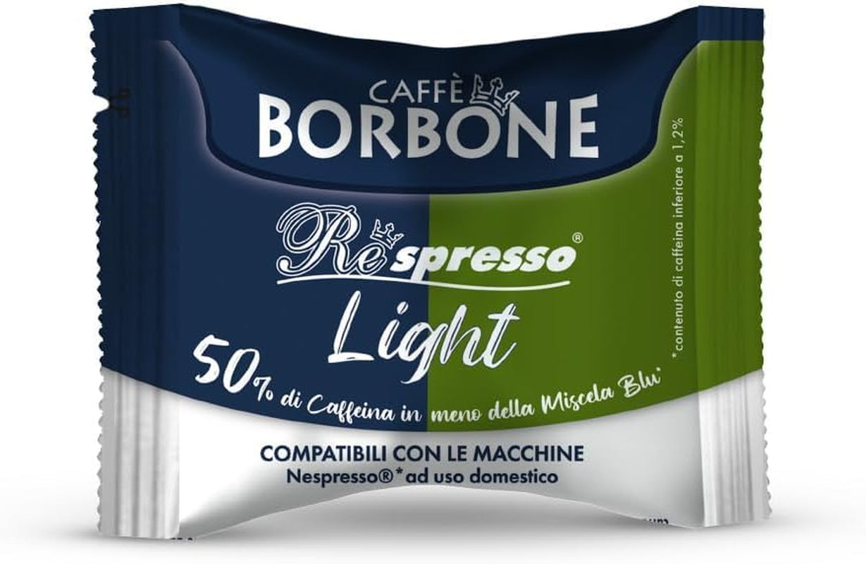 Caffè Borbone Respresso, Light Coffee Mixture, 50% Weniger Kaffein als die Blue Mischung - 50 Kapseln - Kompatibel med Nespresso®* Haushalts-Espressomaschinen