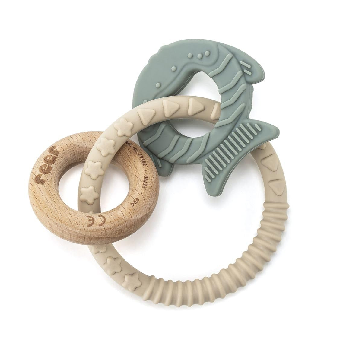 reer BiteDuo | Baby Silicone Wood Teether | Tandsjukdomar | Motoriserad leksak